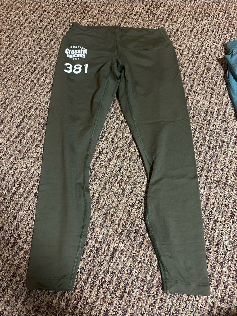 NOBULL Olive Green CrossFit Leggings with White Number Graphic